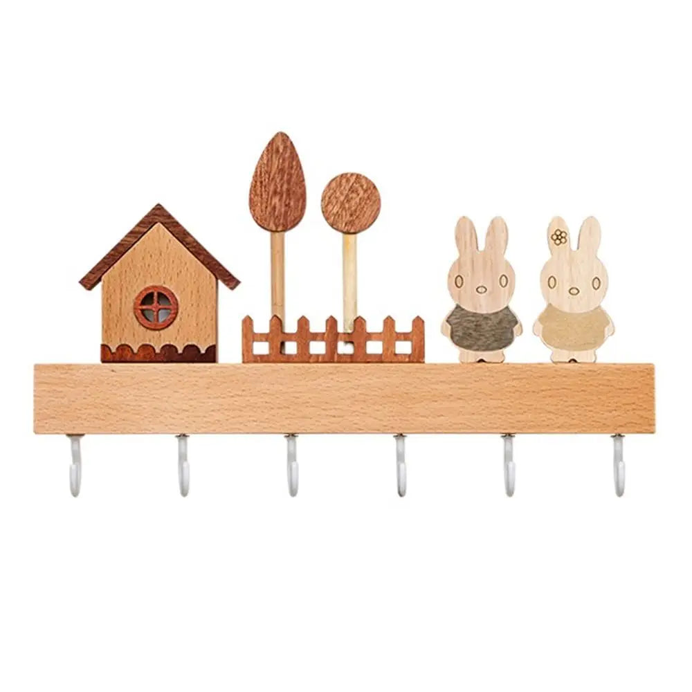 Rabbit Key Holder — Decorative Wooden Wall Hook