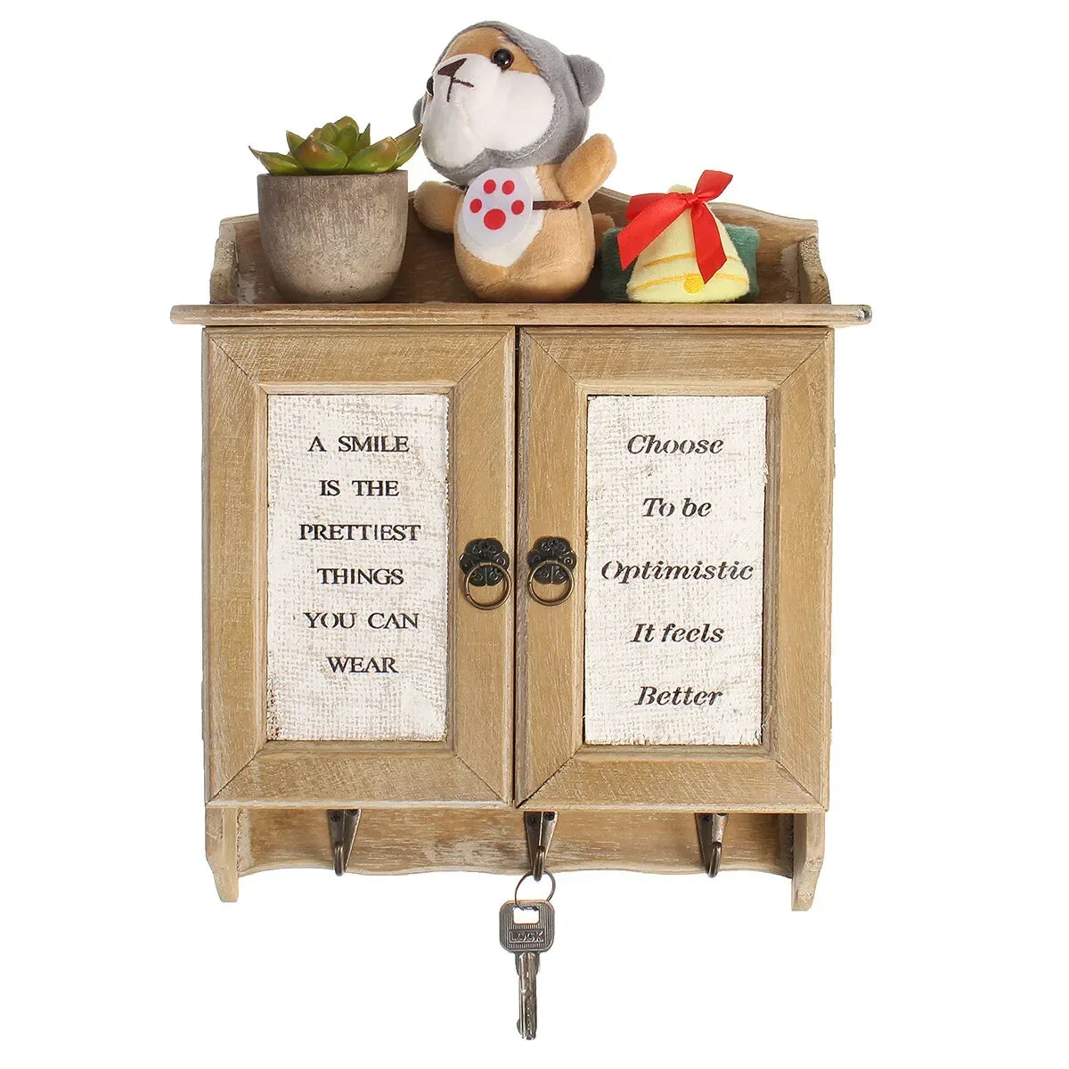 Retro Double-Door Key Cabinet — 9-Hook Wall Organizer