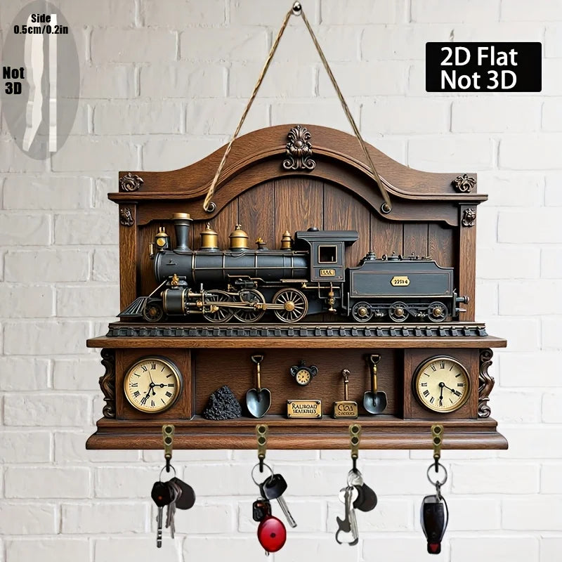 Key Hanger — Vintage Train with 4 Hooks