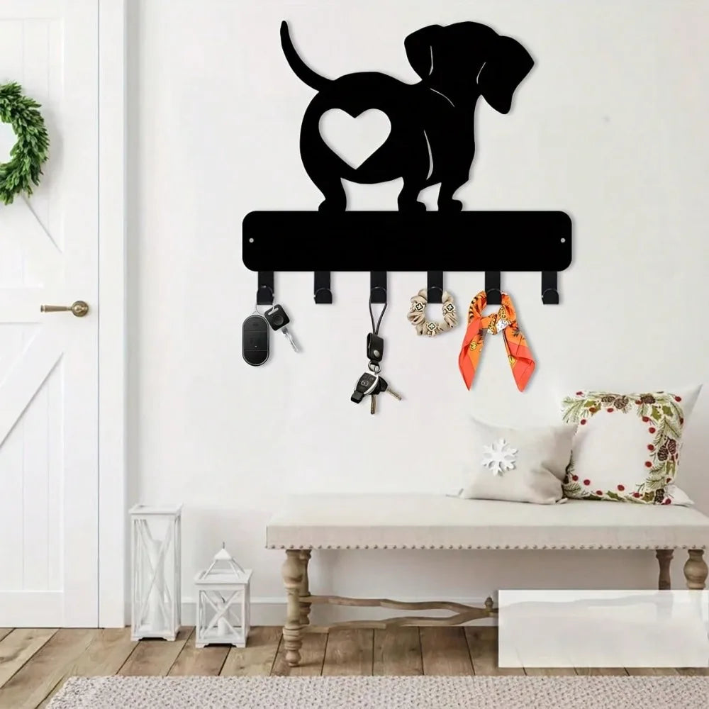 Dachshund Wall Hook — Metal Key & Hat Hanger with Heart Design