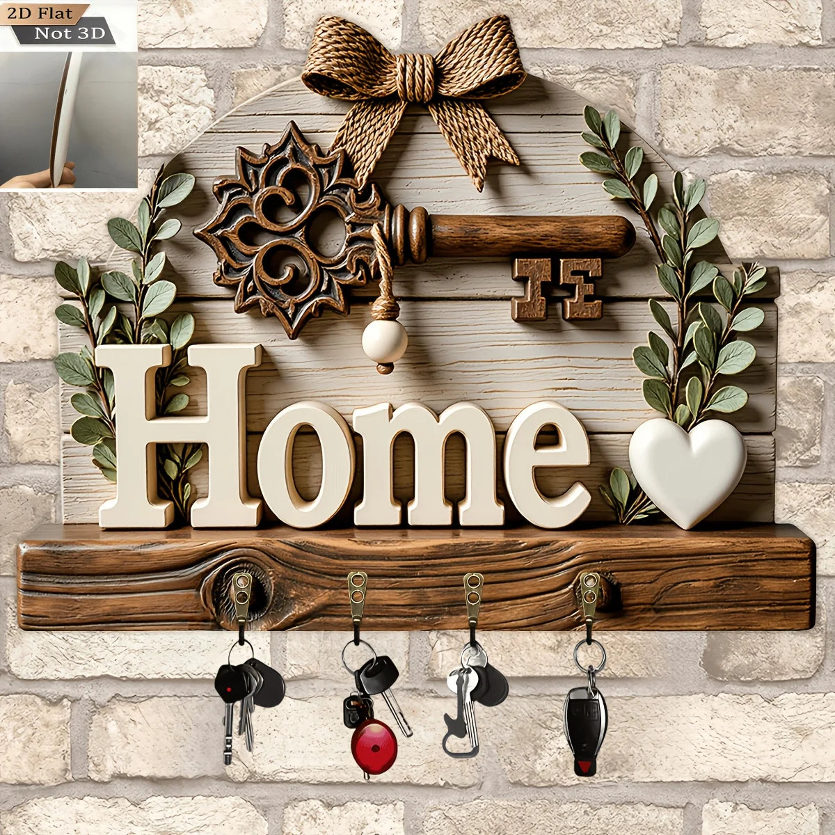 "Home" Wooden Key Rack — Decorative Entryway Hook