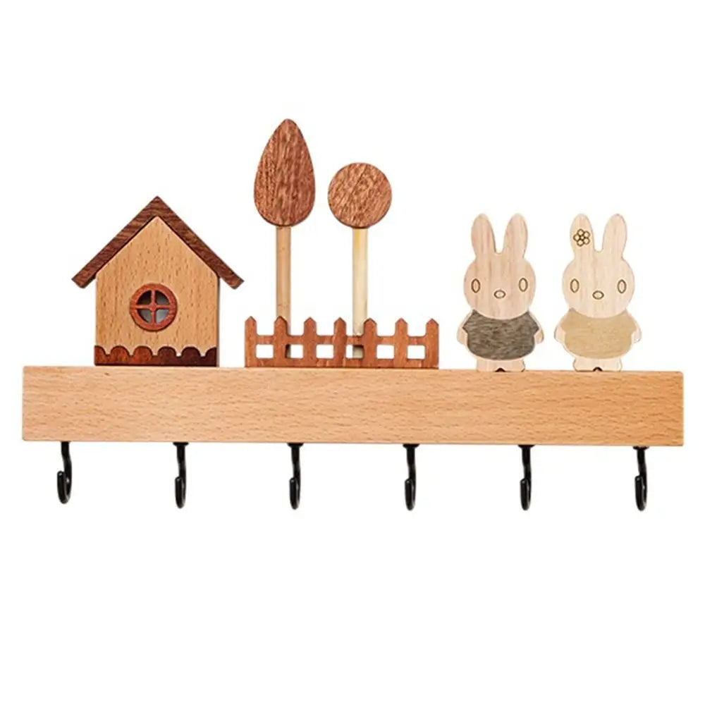 Rabbit Key Holder — Decorative Wooden Wall Hook