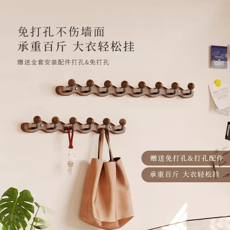 Solid Wood Coat Hook — Drill-Free Wall Mount