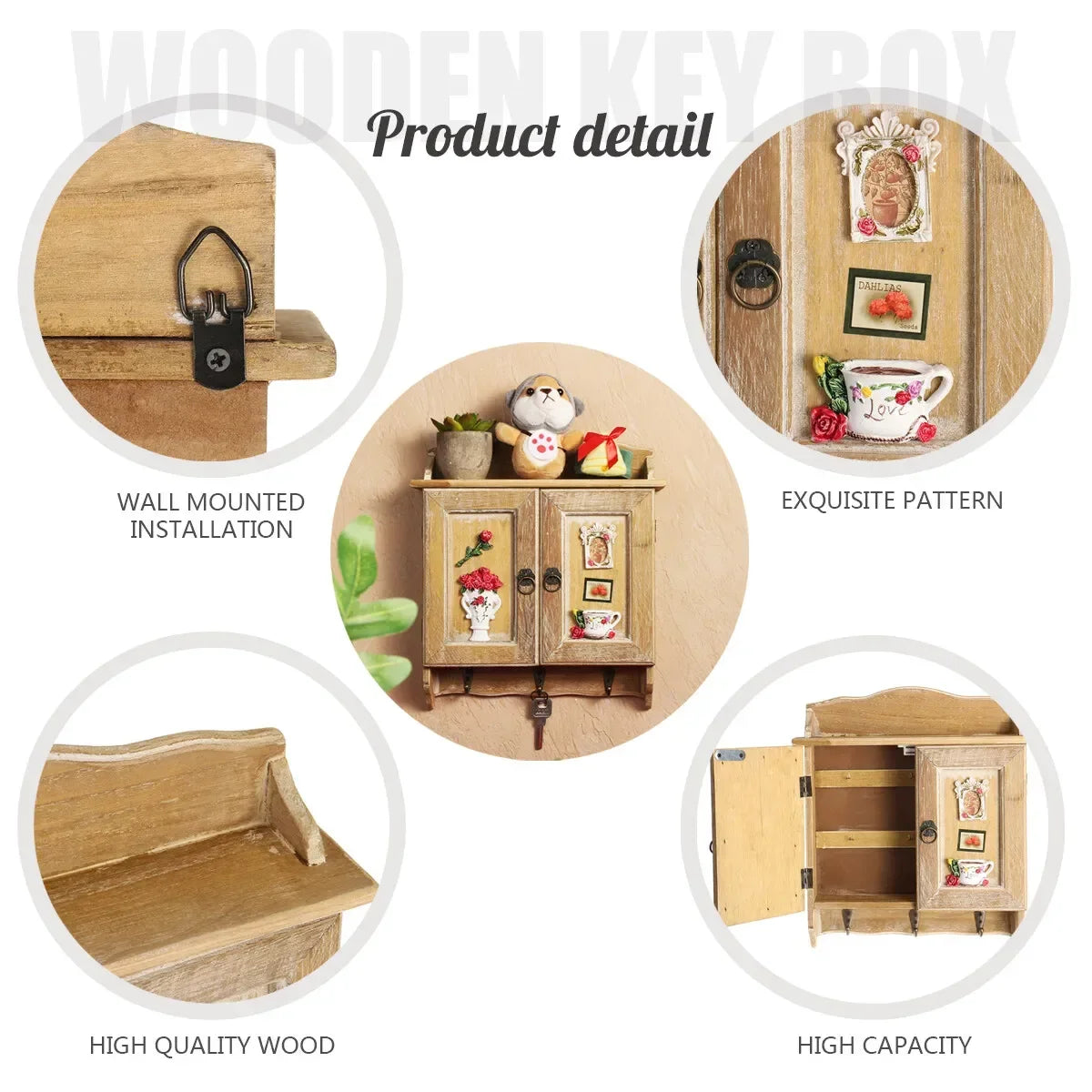 Retro Double-Door Key Cabinet — 9-Hook Wall Organizer
