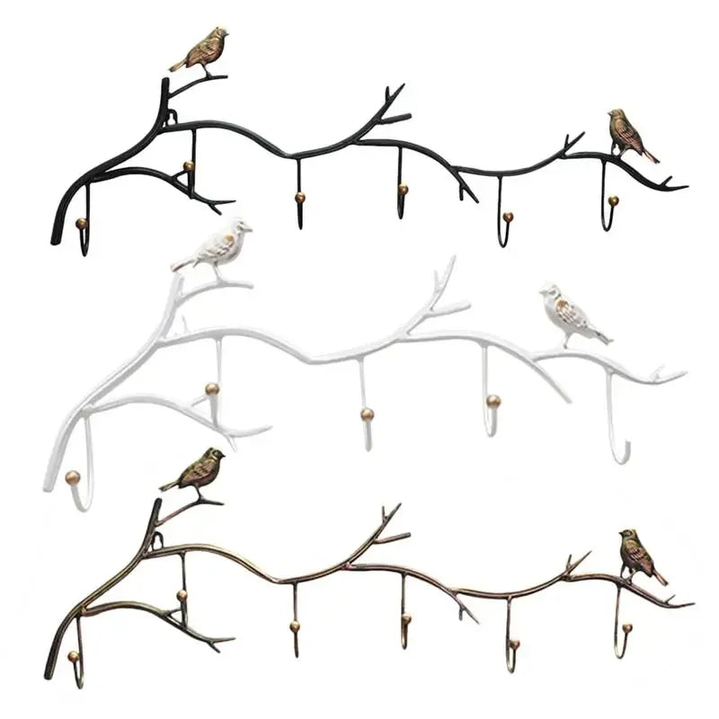 Wrought Iron Bird Hook Rack — 5-Hook Wall Hanger