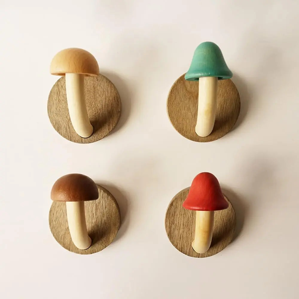 Mushroom Coat Hooks — Colorful Solid Wood Wall Set