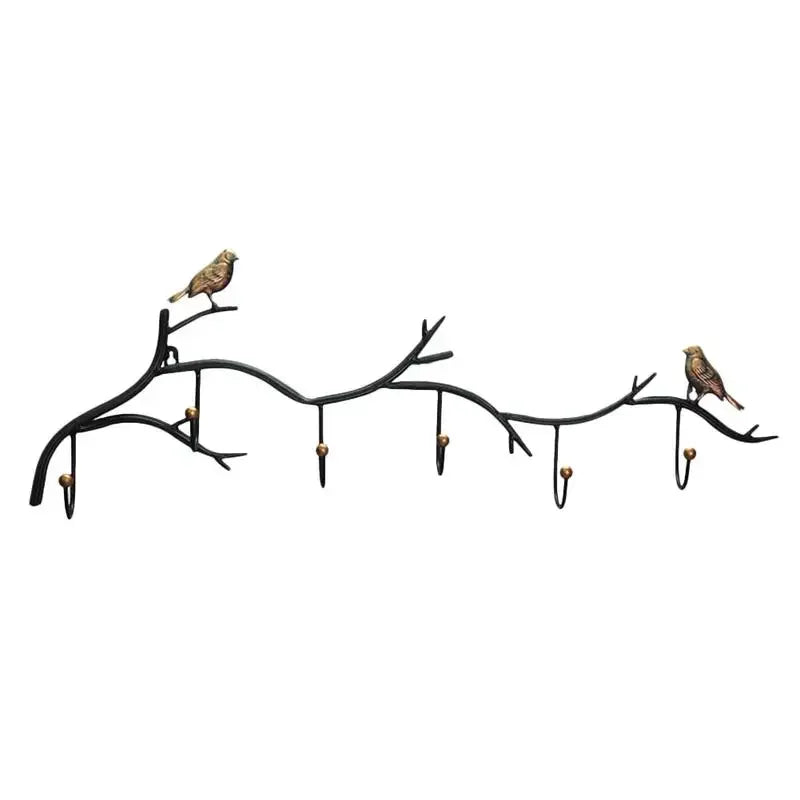 Wrought Iron Bird Hook Rack — 5-Hook Wall Hanger