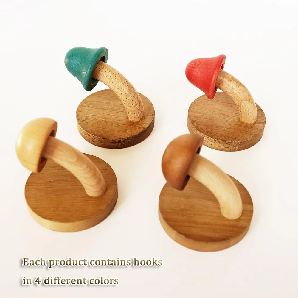 Mushroom Coat Hooks — Colorful Solid Wood Wall Set