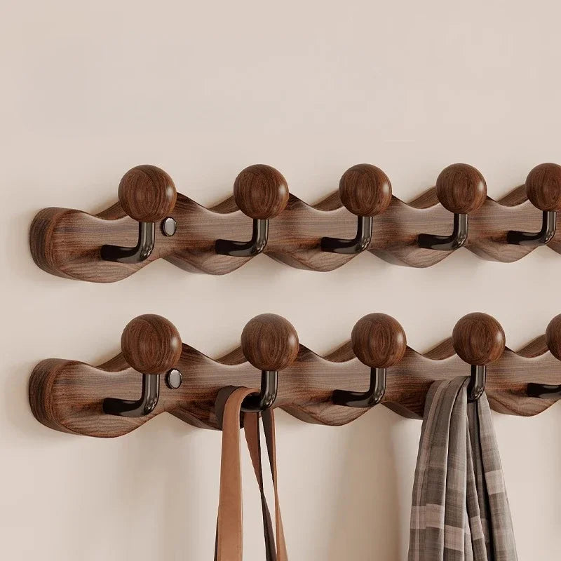 Solid Wood Coat Hook — Drill-Free Wall Mount