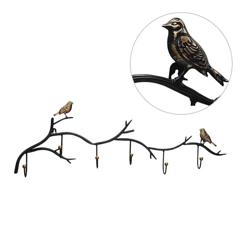 Wrought Iron Bird Hook Rack — 5-Hook Wall Hanger
