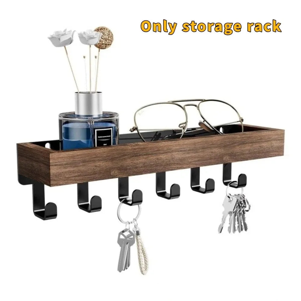 Wooden Key Rack — 6-Hook Organizer with Sunglasses Storage