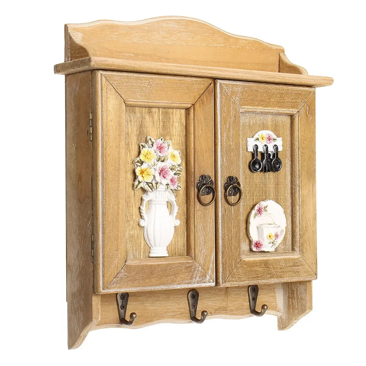 Retro Double-Door Key Cabinet — 9-Hook Wall Organizer