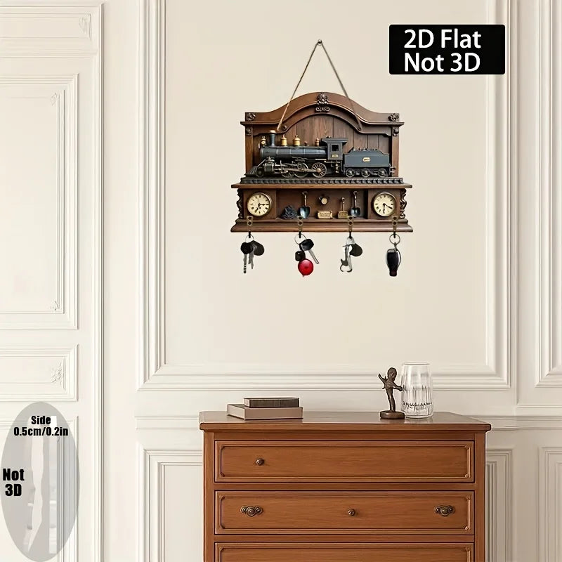 Key Hanger — Vintage Train with 4 Hooks