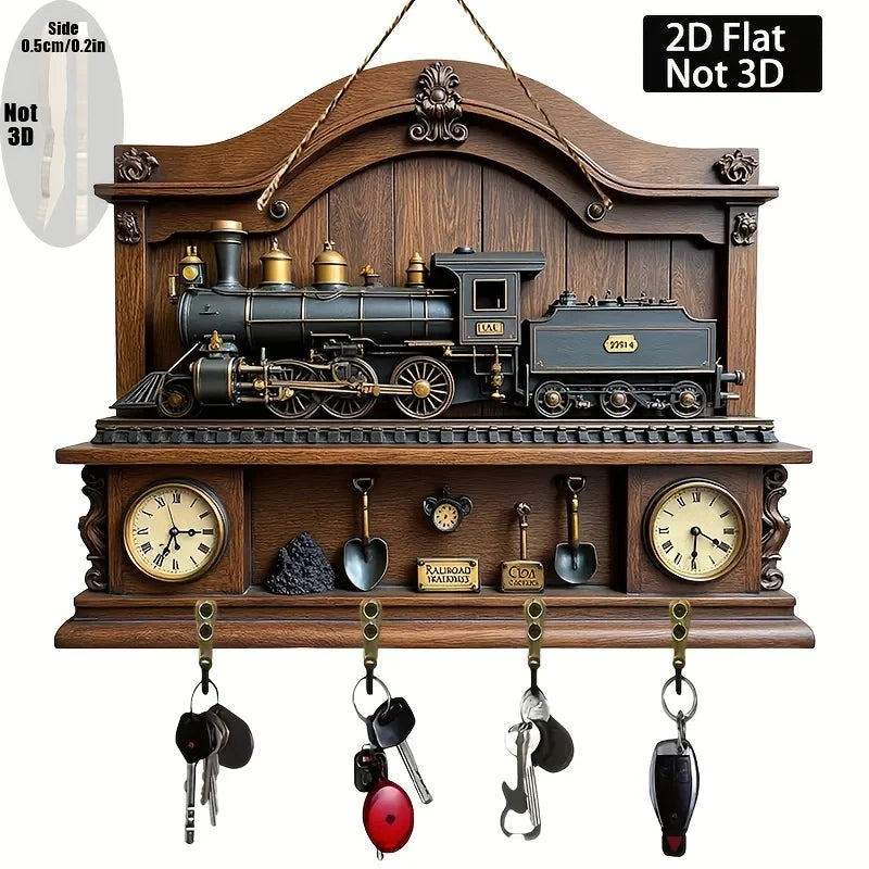 Key Hanger — Vintage Train with 4 Hooks