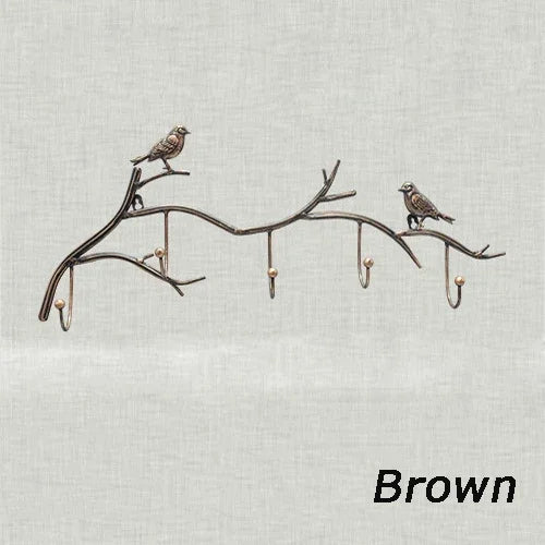 Wrought Iron Bird Hook Rack — 5-Hook Wall Hanger