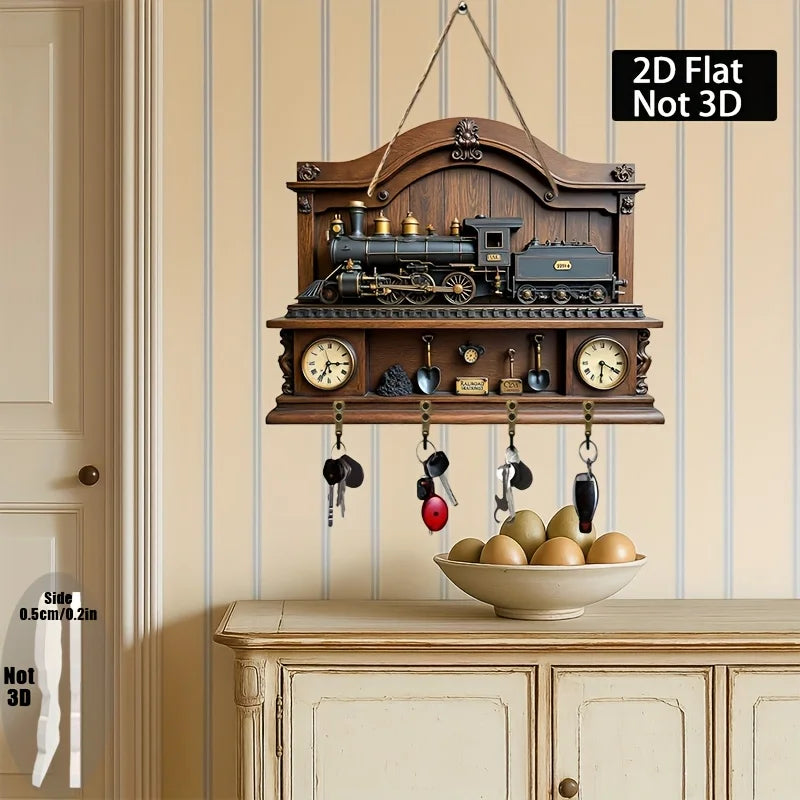 Key Hanger — Vintage Train with 4 Hooks