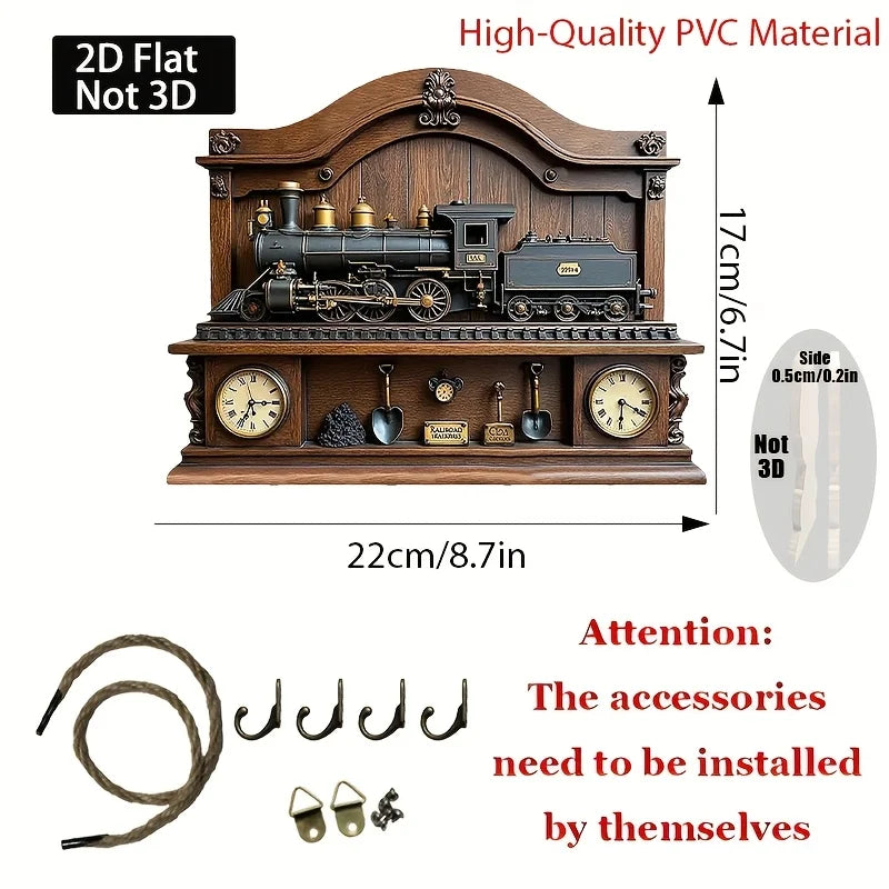 Key Hanger — Vintage Train with 4 Hooks